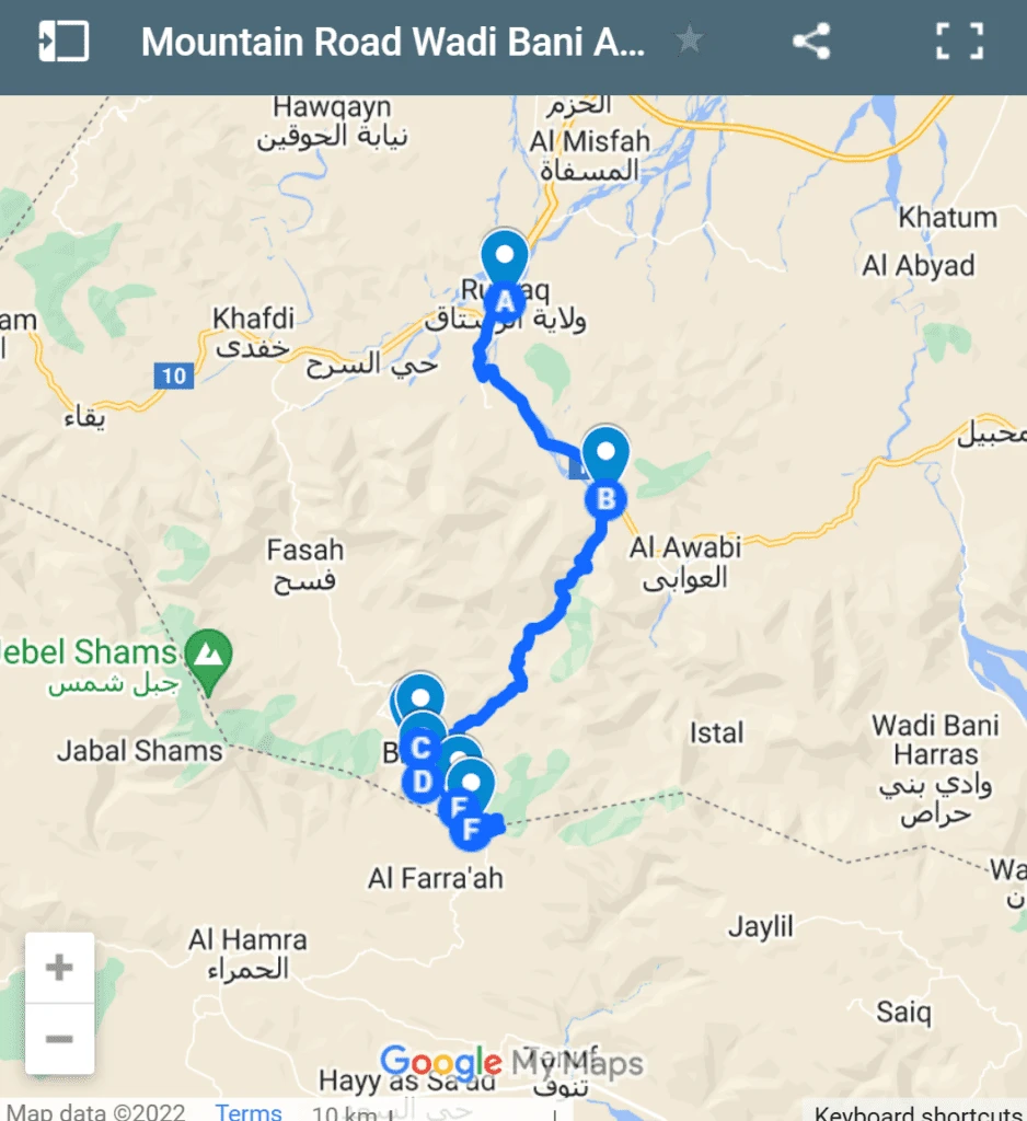 map mountain road oman