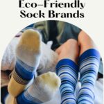 Pin with image of two people's legs showing of their stiped socks, text on pin reads 'Sustainability: 15 best eco-friendly sock brands'