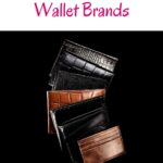 Pin with image of several black and brown leather wallets against black background, text on top of pin reads "Eco-friendly: 15 Top Sustainable wallet brands"