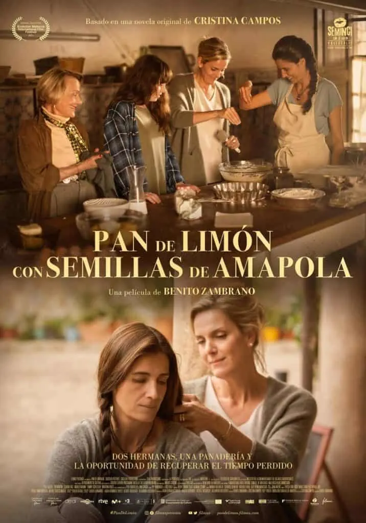 These spain movies are some of the best ever made, movie poster for Lemon and Poppy Seed Cake with four women baking in a kitchen above two women braiding hair