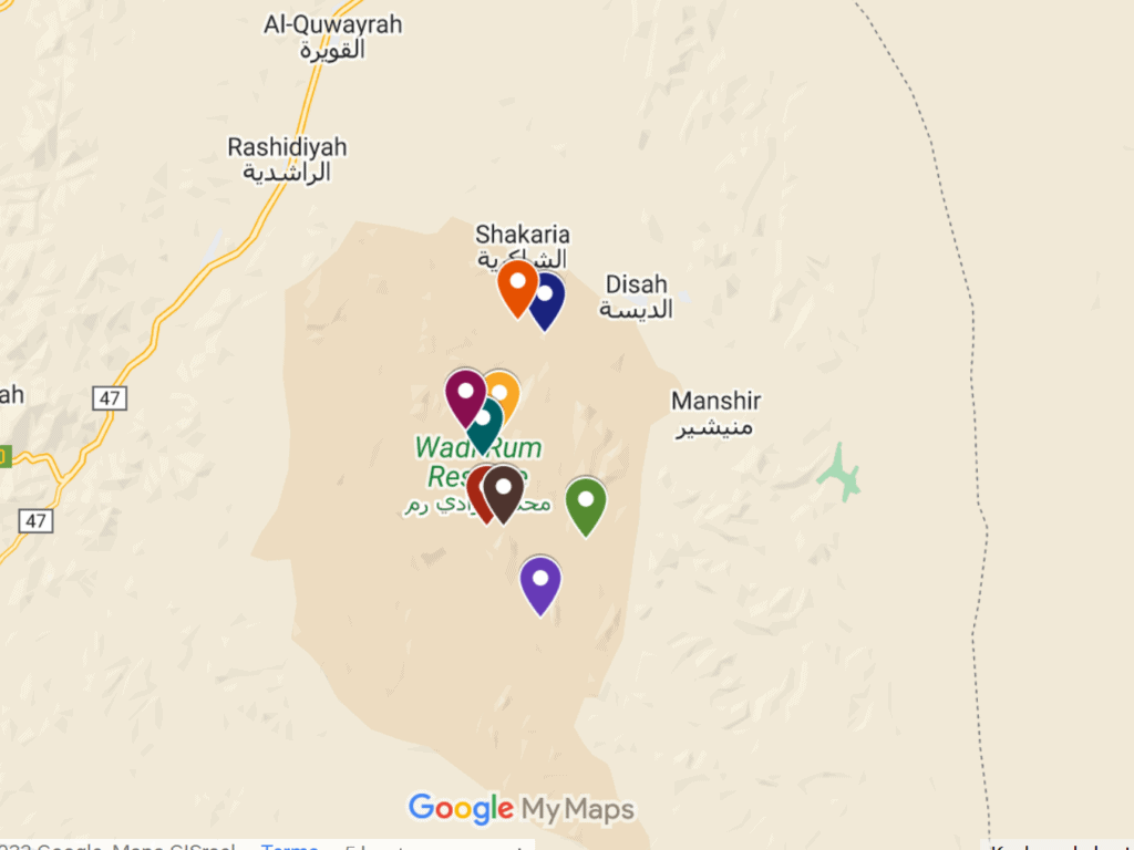 wadi rum map with attractions