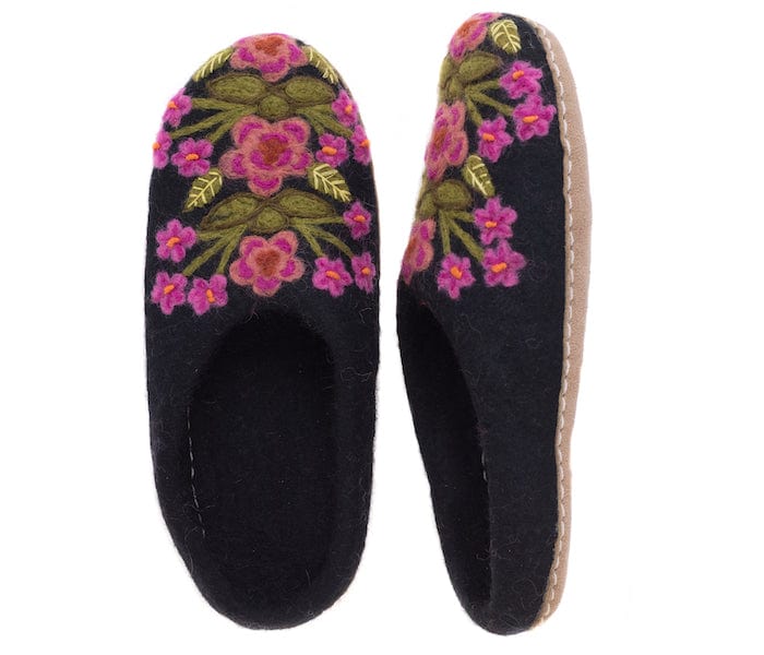 view on fuchsia wool slippers
