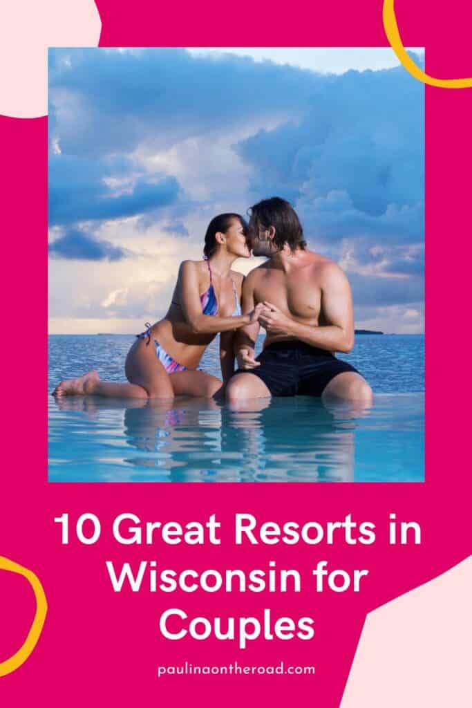 couples kissing by a panoramic pool in Wisconsin