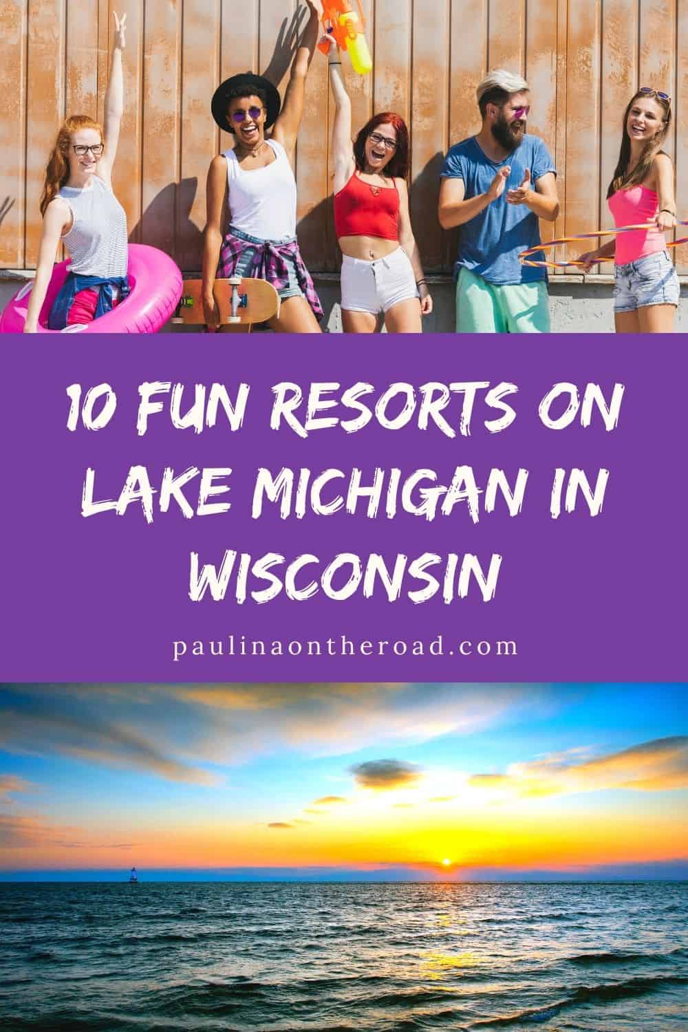 pin with a view on lake michigan in wisconsin and with people having fun