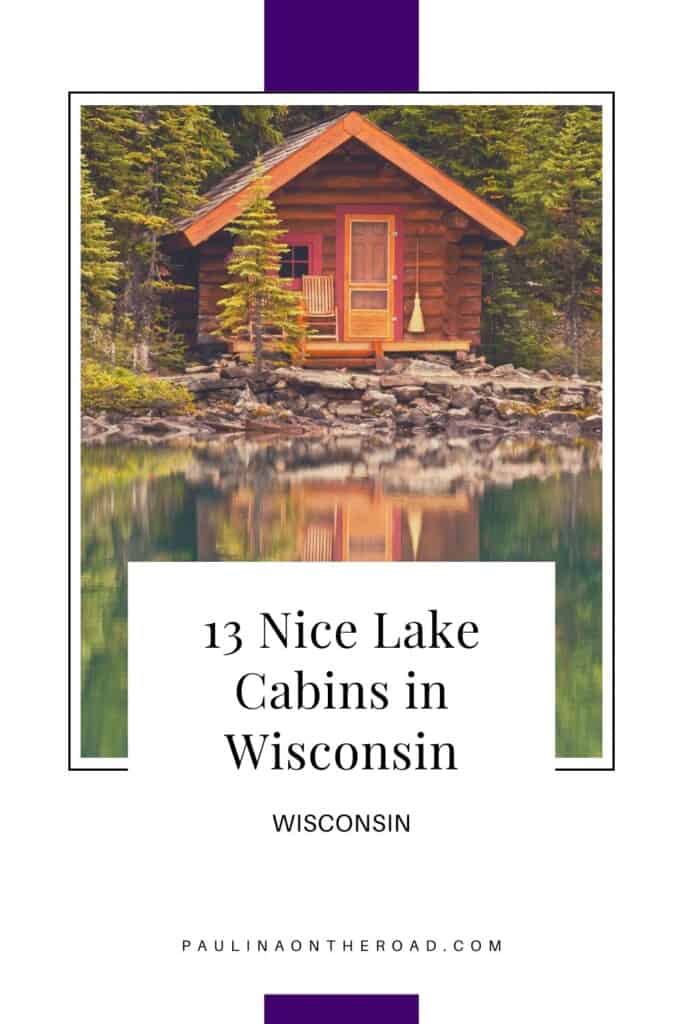 a pin with a lake cabin in wisconsin surrounded by forest.