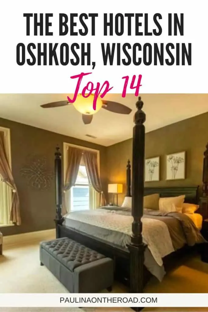 a pin with a bedroom in one of the best boutique hotels in Oshkosh, Wisconsin