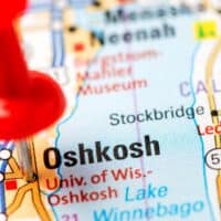 Amazing things to do in Oshkosh Wisconsin, Close up of map showing Oshkosh with red pin stuck in it