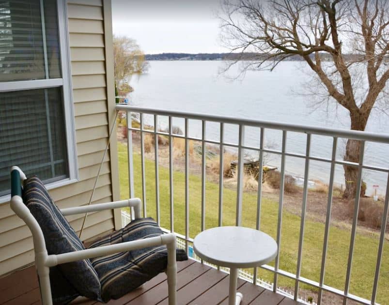 a private balcony at one of the best Best Lake Cabins in Wisconsin