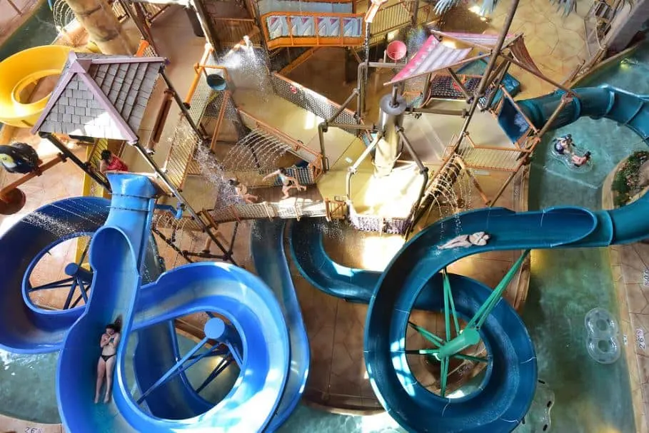 best indoor things to do in Wisconsin Dells, aerial view of an indoor water park at Chula Vista Resort, Wisconsin Dells