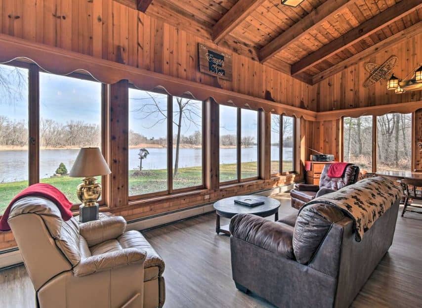 lake view from the living room of Eagles nest cabin, one of the best romantic cabins in Wisconsin Dells