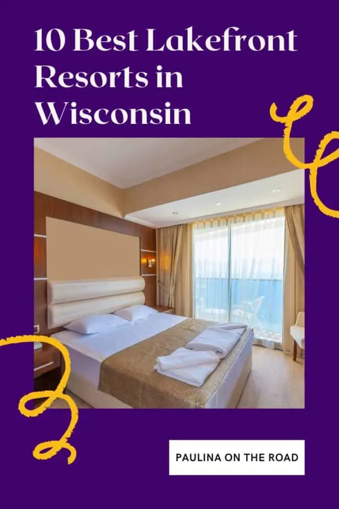 a pin with a bedroom at a lakefront resorts in Wisconsin