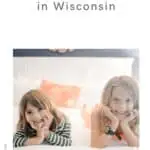 a pin with 2 girls sitting on a bed at one of the best kid-friendly resorts in Wisconsin