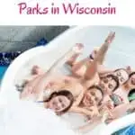 a pin with a group of friends having fun on a water slide at one of the best indoor water parks in Wisconsin