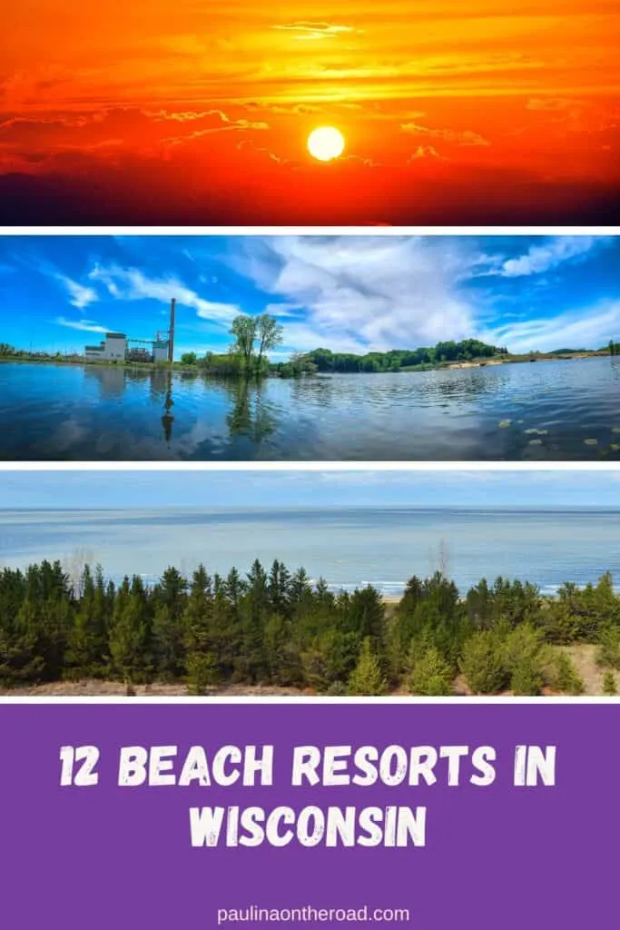 a pin with 3 photos with views of beach resorts in Wisconsin