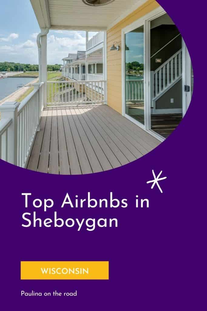 a pin with a balcony overlooking the lake at the best airbnbs in Sheboygan