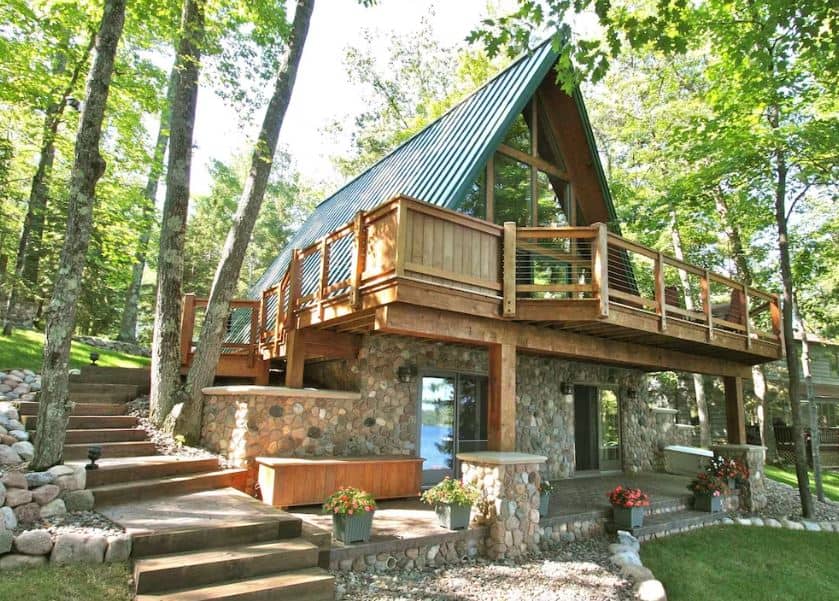 exterior of the A Frame Chalet On Lake Minocqua, Wisconsin