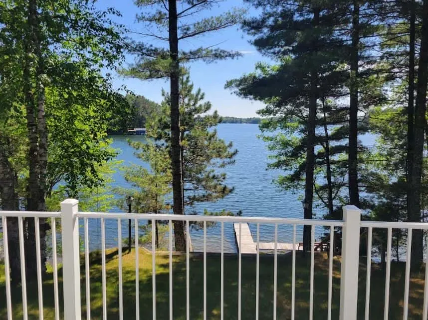 view from the balcony at the lakeside retreat in Minocqua, Wisconsin