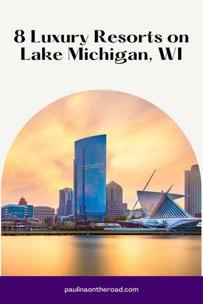 a pin with buildings on the shore of Lake Michigan, luxury resorts on Lake Michigan. 