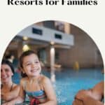 a pin with a girl with her parents in a pool at one or the best lake geneva resorts for families.