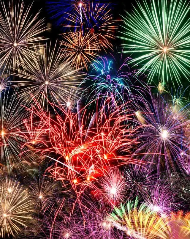 Enjoy December in Algarve, Large collection of brightly colored fireworks exploding in the dark night sky