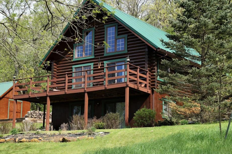 exterior of Magical Log Cabin - Blanchardville, one of the best log cabin rentals in Wisconsin, cabins in wisconsin