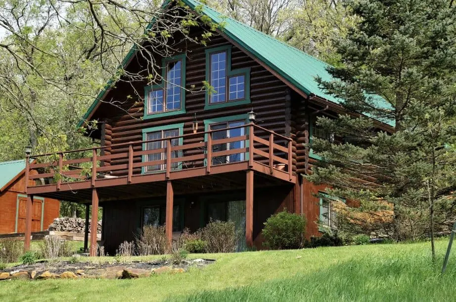 exterior of Magical Log Cabin - Blanchardville, one of the best log cabins in Lake Geneva, Wisconsin