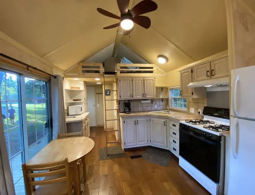 fully equipped kitchen at the Bluebelle Tiny House in Wisconsin dells