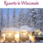 a pin with snowmobiles in the snow at the best snowmobile resorts in Wisconsin.