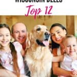 a pin with a happy family at one of the best pet-friendly cabins in Wisconsin Dells