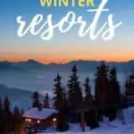 The background picture is of a beautiful winter resort