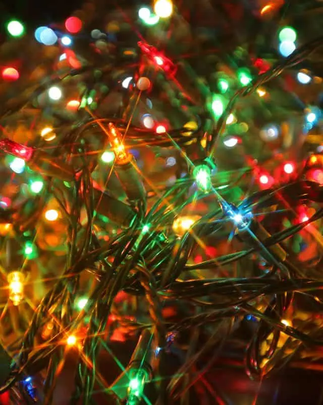 Christmas in Algarve, Close up shot of multicolored Christmas lights and cables in a large bundle