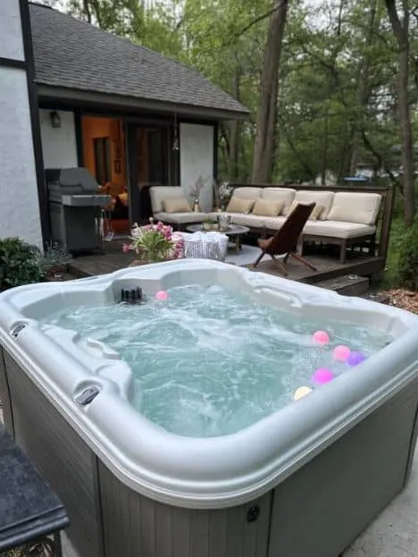 hot tub on the deck at the Luxury Lake Geneva cottage with hot tub, Wisconsin