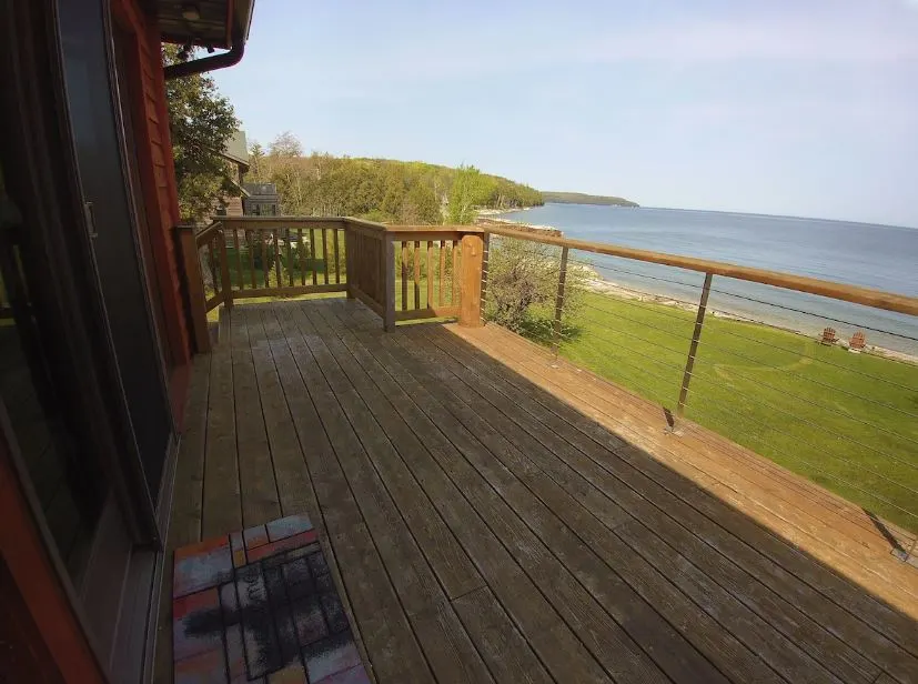 large deck at the Romantic Waterfront Suite With Amazing Water Views, Hedgehog unit, Door County, Wi