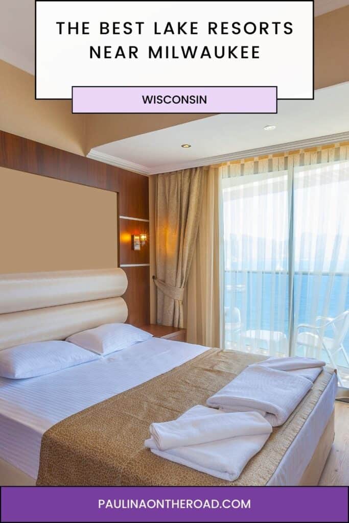 a pin with a bedroom with lake view at one of the best Lake Resorts Near Milwaukee