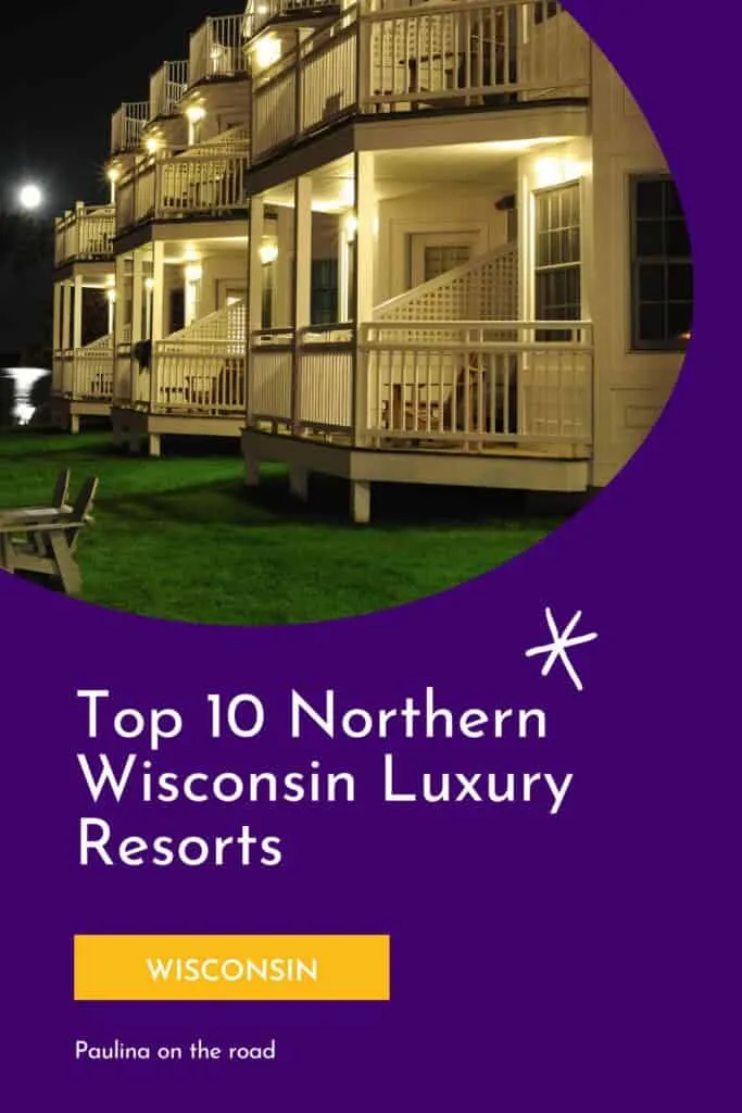 a pin with the exterior of one of the best Northern Wisconsin Luxury Resorts 