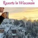 a pin with a woman drinking a hot drink at one of the best Snowboarding Resorts In Wisconsin