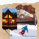 a pin with 3 photos related to ski cabins in Wisconsin.