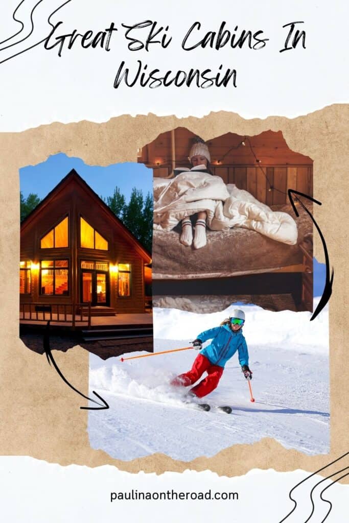 a pin with 3 photos related to ski cabins in Wisconsin. 