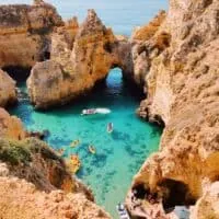 a view on the cave beach in algarve, portugal