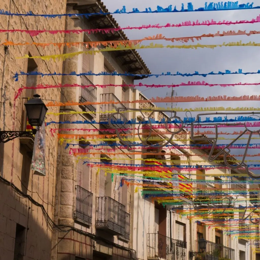 street in spain with festival decoration
