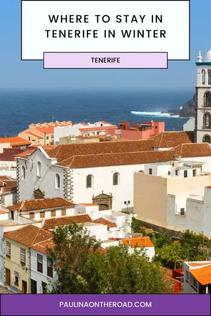 a pin with a city in Tenerife, where to stay in Tenerife in Winter. 
