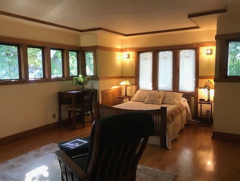 bedroom with natural light at Frank Lloyd Wright-Designed House in Milwaukee, Wisconsin