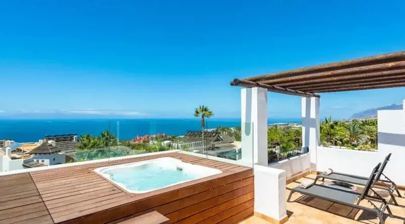 rooftop hot tub with sun lounges at as Terrazas de Abama Suites in Guia de Isora, Tenerife
