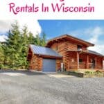 a pin with a log house, one of the best large cabin rentals in Wisconsin