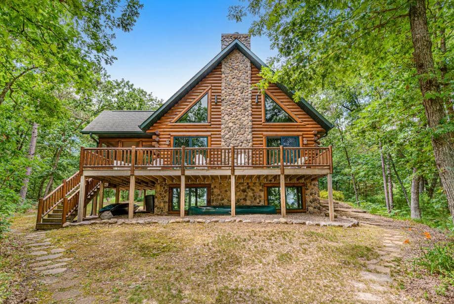 Riverfront cabin with a dock, firepit and water views, one of the best cabins in Wisconsin Dells