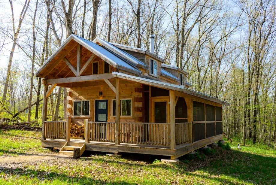 Wood cabin in the woods called Tanager cabin at Driftless Creek in Viroqua, Wisconsin