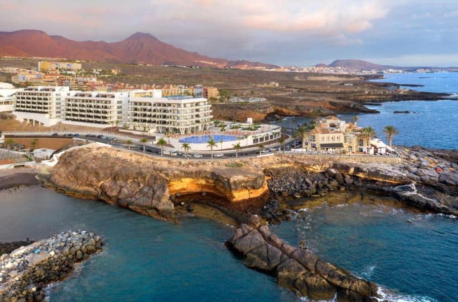 aerial view of H10 Atlantic Sunset with beach location and mountain view in Tenerife in January