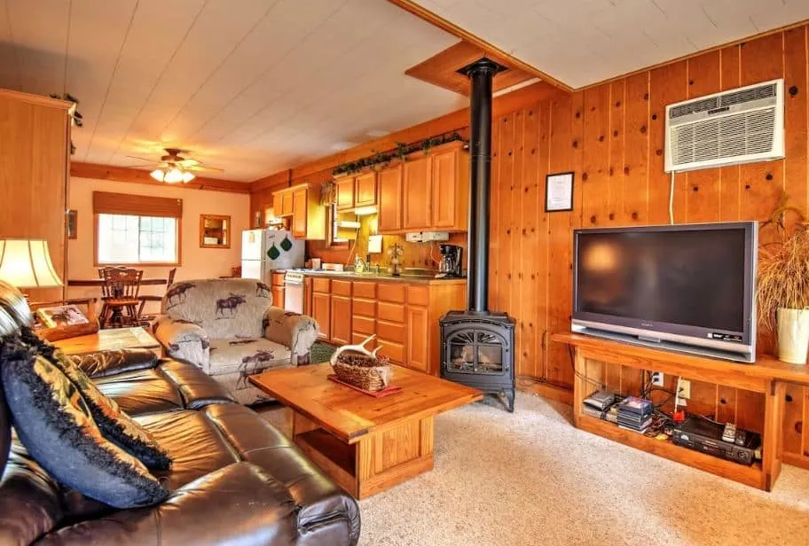 cozy wooden interior at the Cottage on Grand Portage Lake in Mercer, Wisconsin