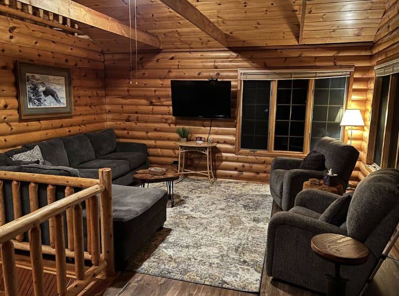 living room at the Log home on Lake Koshkonong and Rock River in Edgerton, Wisconsin