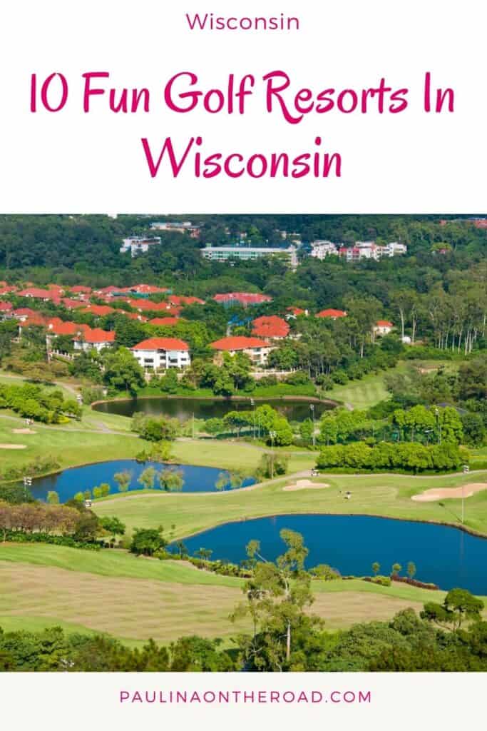 a pin with an aerial view of one of the best golf resorts in wisconsin